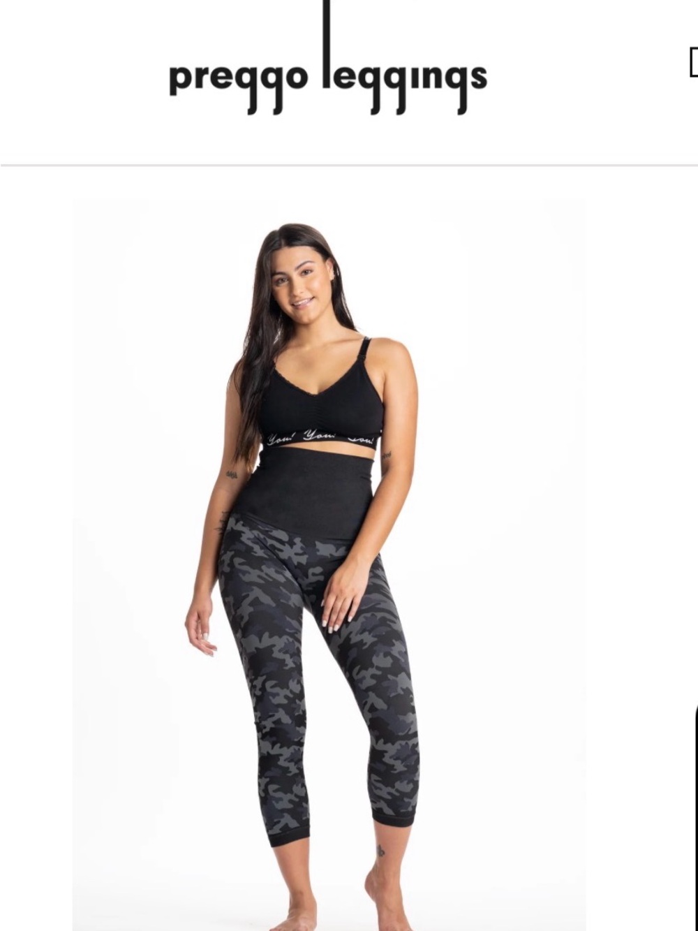 Black camo high waisted postpartum cropped leggings